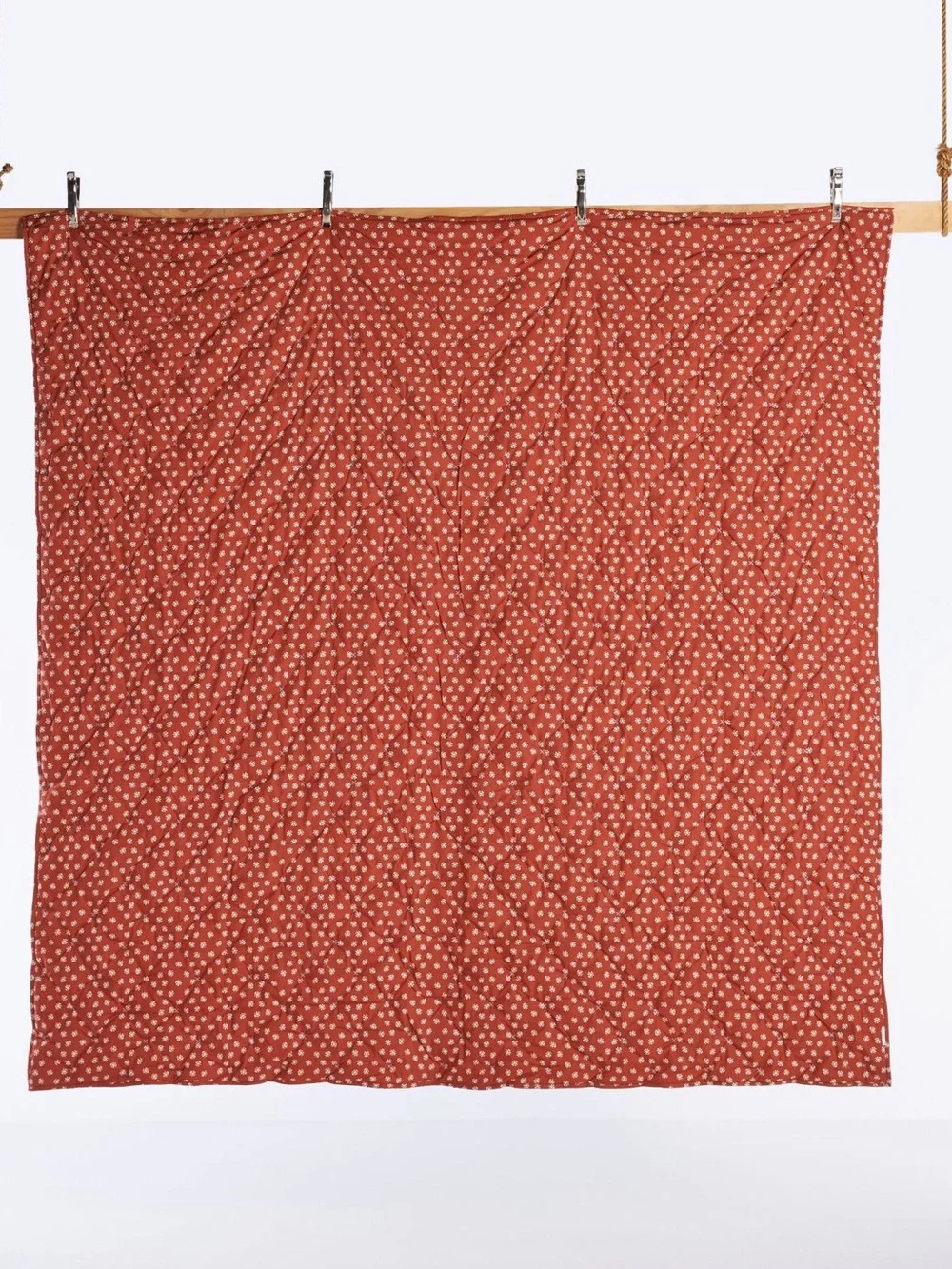 Anthropologie Floral Quilted Bedspread Set in Blue and Rust
